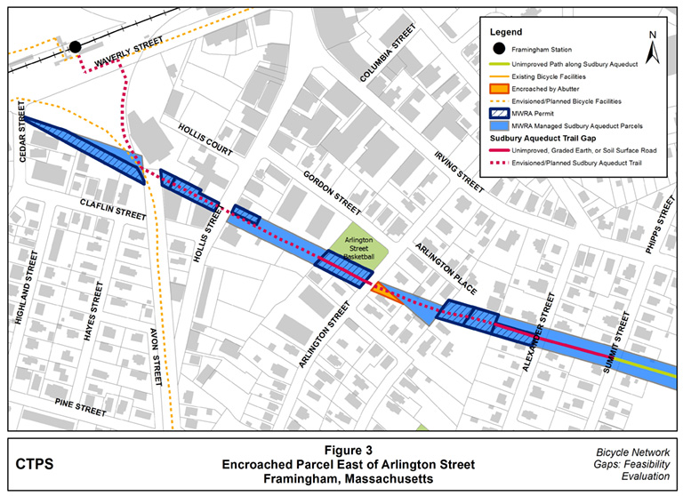 Figure 3 – Map illustrating the location of the parcel where the Sudbury Aqueduct abutter’s driveway is encroaching on the aqueduct ROW without an MWRA permit.